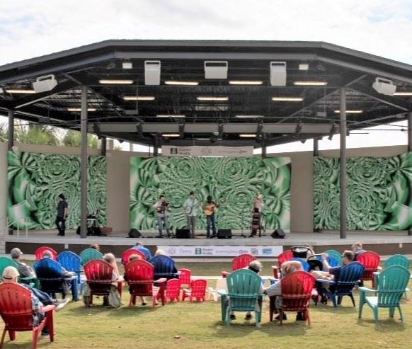 Music in Amphitheater 2023 with Back Drop by Gartel